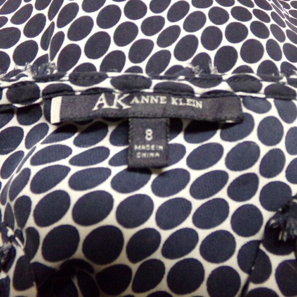 Anne Klein Blue and White Polka Dot Silk Blouse - Picture 2 of 6